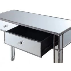 Gold Coast 42 in. Rectangle Weathered Gray MDF 2 Drawer Writing Desk with Mirrored Inlay by Convenience Concepts -Cheap Convenience Concepts Store weathered gray convenience concepts writing desks u12 178 77 1000