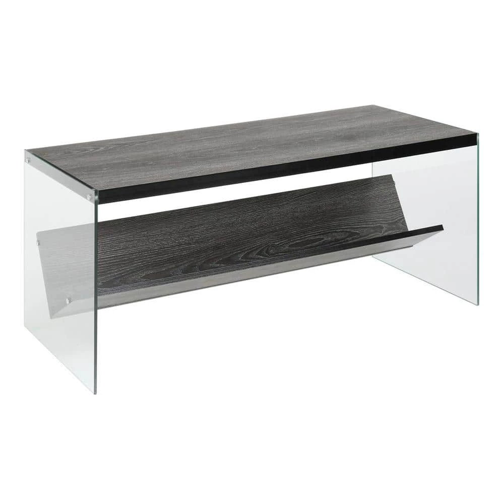 SoHo 40 in. L Weathered Gray and Glass 17 in. H Rectangle Particle Board Coffee Table with Shelf by Convenience Concepts 3 SoHo 40 in. L Weathered Gray and Glass 17 in. H Rectangle Particle Board Coffee Table with Shelf by Convenience Concepts