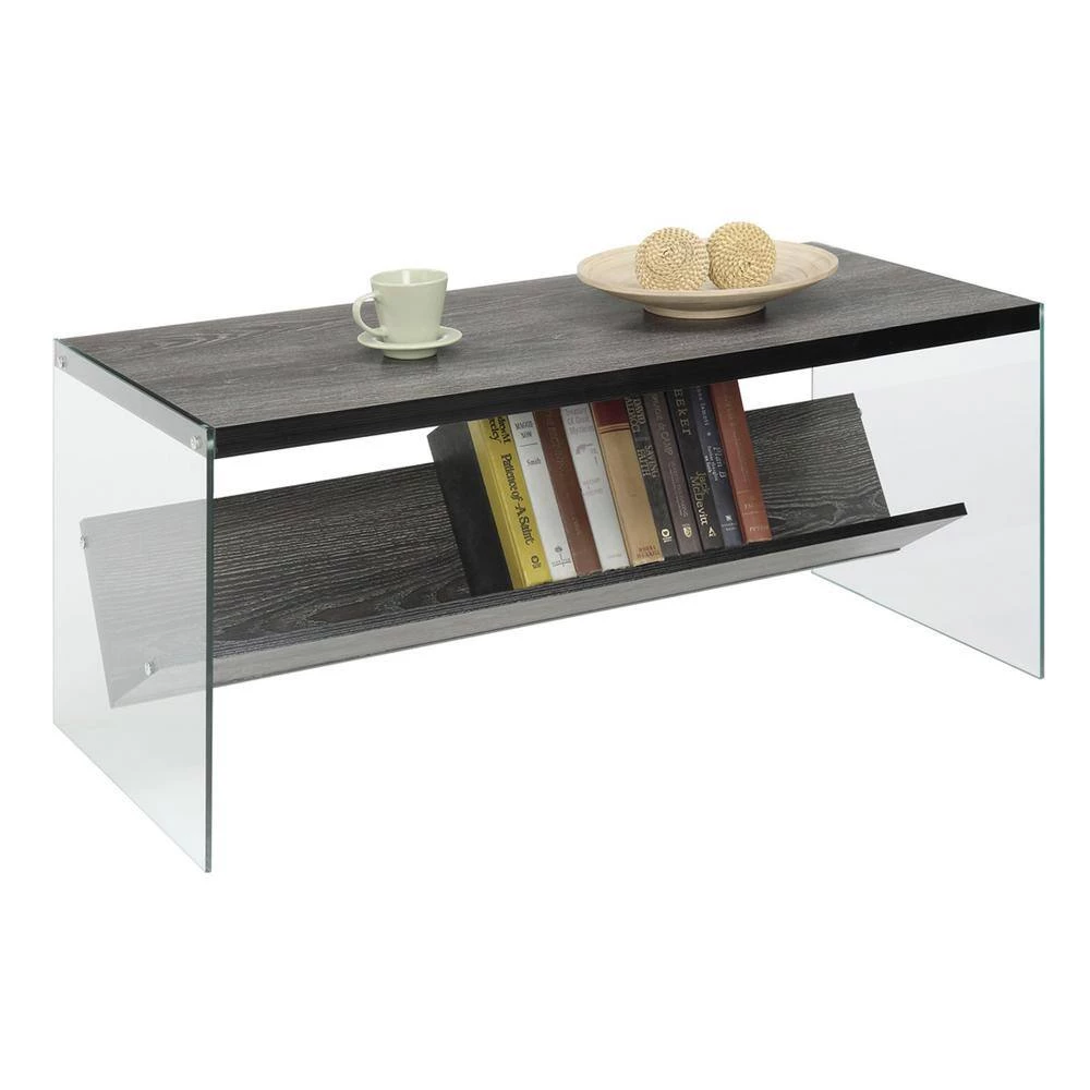 SoHo 40 in. L Weathered Gray and Glass 17 in. H Rectangle Particle Board Coffee Table with Shelf by Convenience Concepts 4 SoHo 40 in. L Weathered Gray and Glass 17 in. H Rectangle Particle Board Coffee Table with Shelf by Convenience Concepts - Image 2