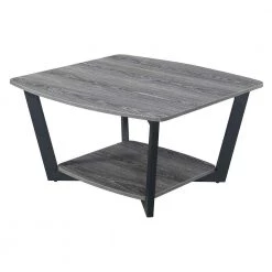 Graystone 32 in. Weathered Gray/Black Medium Square Wood Coffee Table with Shelf by Convenience Concepts