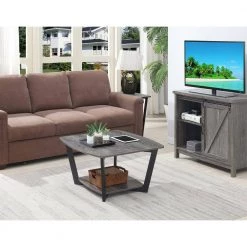 Graystone 32 in. Weathered Gray/Black Medium Square Wood Coffee Table with Shelf by Convenience Concepts -Cheap Convenience Concepts Store weathered gray melamine black convenience concepts coffee tables r4 0447 c3 1000