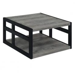 Monterey 32 in. Weathered Gray Melamine/Black Medium Square Wood Coffee Table with Shelf by Convenience Concepts