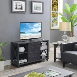 Oxford 47 in. Weathered Gray MDF TV Stand with 2 Drawer Fits TVs Up to 52 in. with Cable Management by Convenience Concepts -Cheap Convenience Concepts Store weathered gray melamine convenience concepts tv stands u14 207 31 1000