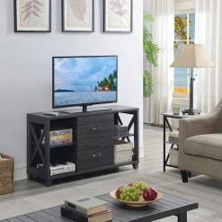 Oxford 47 in. Weathered Gray MDF TV Stand with 2 Drawer Fits TVs Up to 52 in. with Cable Management by Convenience Concepts -Cheap Convenience Concepts Store weathered gray melamine convenience concepts tv stands u14 207 44 1000