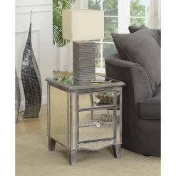 Gold Coast Park Lane 18 in. W x 22 in. H Weathered Gray and Mirror End Table with Drawer and Cabinet by Convenience Concepts -Cheap Convenience Concepts Store weathered gray mirror convenience concepts end side tables u12 137 31 1000