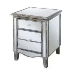 Gold Coast Park Lane 18 in. W x 22 in. H Weathered Gray and Mirror End Table with Drawer and Cabinet by Convenience Concepts