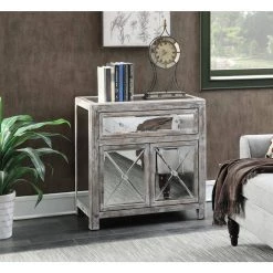 Gold Coast Vineyard 31.5 in. Weathered White Standard Rectangular Mirror Top Hall Console Table with Drawer and Cabinet by Convenience Concepts -Cheap Convenience Concepts Store weathered white convenience concepts console tables u12 111 31 1000