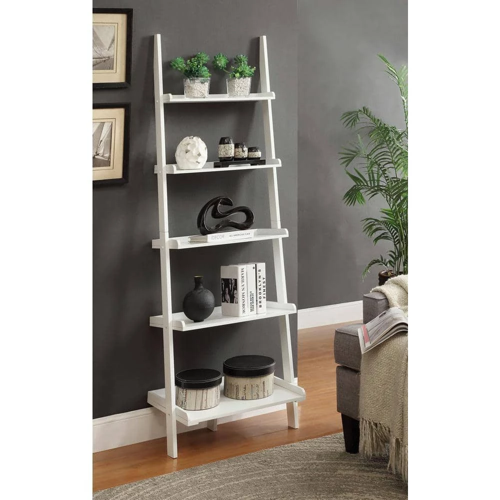 72 in. White Wood 5-shelf Ladder Bookcase with Open Back by Convenience Concepts 4 72 in. White Wood 5-shelf Ladder Bookcase with Open Back by Convenience Concepts - Image 2