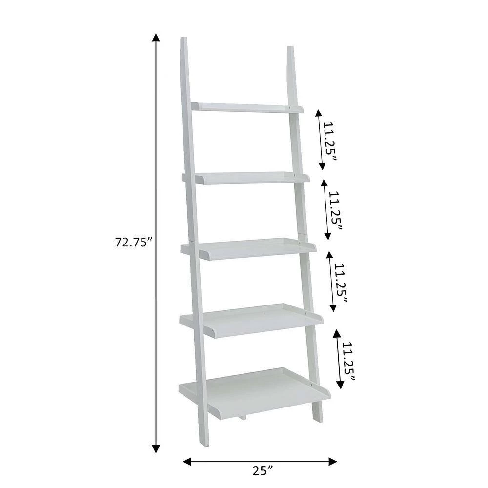 72 in. White Wood 5-shelf Ladder Bookcase with Open Back by Convenience Concepts 5 72 in. White Wood 5-shelf Ladder Bookcase with Open Back by Convenience Concepts - Image 3