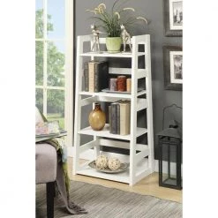 Designs2Go 44.25 in. White MDF 4-Shelf Accent Bookcase with Trestle Sides by Convenience Concepts -Cheap Convenience Concepts Store white convenience concepts bookcases bookshelves r4 0169 31 1000