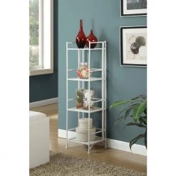 Xtra Storage 45 in. White Metal 4-Shelf Accent Bookcase with Folding Sides by Convenience Concepts -Cheap Convenience Concepts Store white convenience concepts bookcases bookshelves s10 113 31 1000