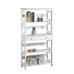 Omega 59.75 in. White MDF 5-Shelf Standard Bookcase with 1-Drawer by Convenience Concepts -Cheap Convenience Concepts Store white convenience concepts bookcases bookshelves s20 397 c3 1000