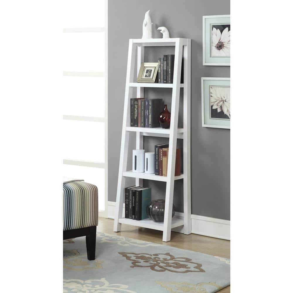 Newport Lilly 63.25 in. White MDF 5 Shelf Ladder Bookcase by Convenience Concepts 7 Newport Lilly 63.25 in. White MDF 5 Shelf Ladder Bookcase by Convenience Concepts - Image 5