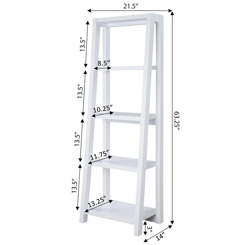 Newport Lilly 63.25 in. White MDF 5 Shelf Ladder Bookcase by Convenience Concepts 4 Newport Lilly 63.25 in. White MDF 5 Shelf Ladder Bookcase by Convenience Concepts - Image 2