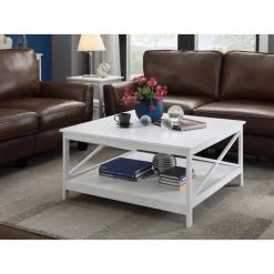 Oxford 36 in. White Medium Square Wood Coffee Table with Shelf by Convenience Concepts -Cheap Convenience Concepts Store white convenience concepts coffee tables 203363w 31 1000