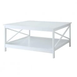 Oxford 36 in. White Medium Square Wood Coffee Table with Shelf by Convenience Concepts