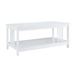 Misson 40 in. White Medium Rectangle Wood Coffee Table with Shelf by Convenience Concepts