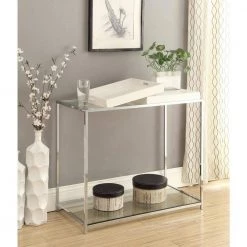 Palm Beach 35 in. White Standard Rectangle Glass Console Table with Shelves by Convenience Concepts -Cheap Convenience Concepts Store white convenience concepts console tables s11 111 31 1000
