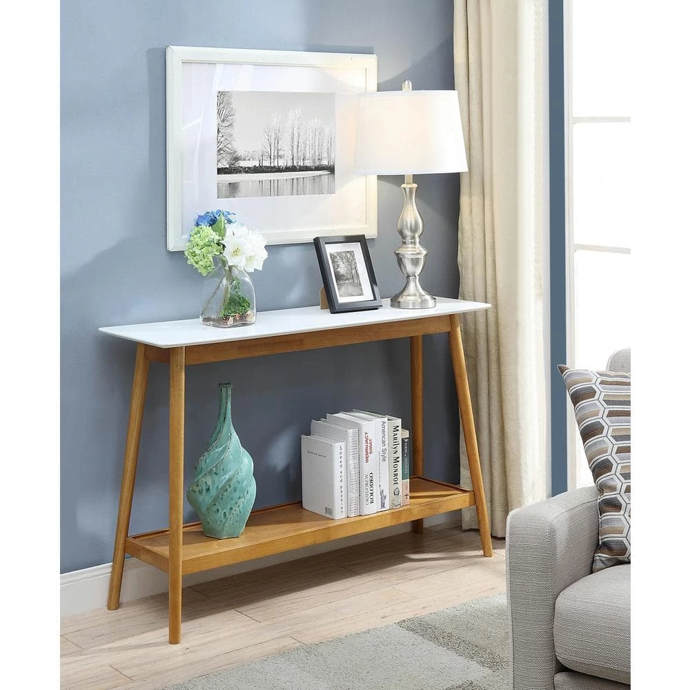 Oslo 48 in. White Standard Rectangle Wood Console Table with Shelves by Convenience Concepts 6 Oslo 48 in. White Standard Rectangle Wood Console Table with Shelves by Convenience Concepts - Image 4