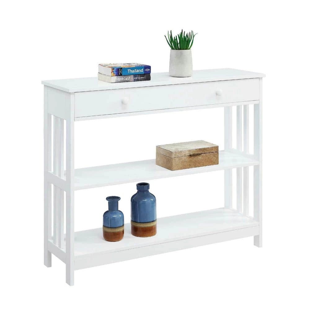Mission 39.5 in. White Standard Height Rectangular Wood Top Console Table with 1-Drawer and Shelf by Convenience Concepts 7 Mission 39.5 in. White Standard Height Rectangular Wood Top Console Table with 1-Drawer and Shelf by Convenience Concepts - Image 5