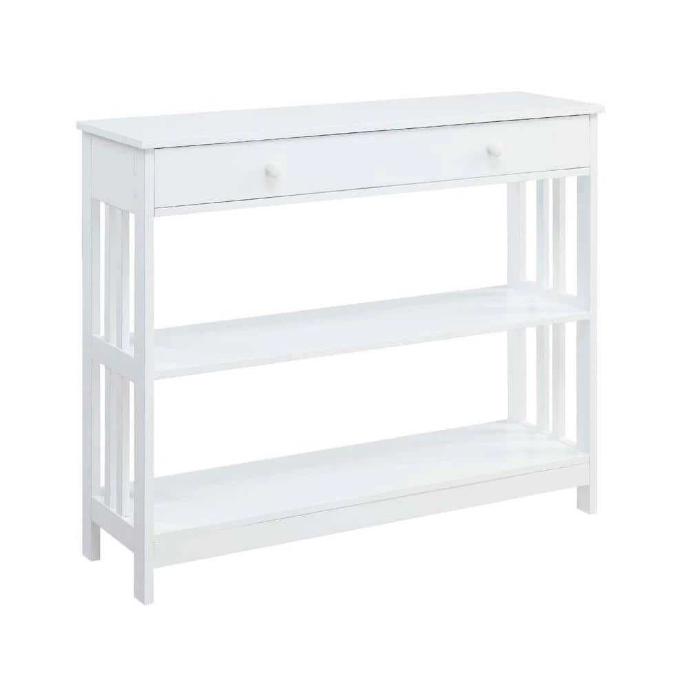 Mission 39.5 in. White Standard Height Rectangular Wood Top Console Table with 1-Drawer and Shelf by Convenience Concepts 3 Mission 39.5 in. White Standard Height Rectangular Wood Top Console Table with 1-Drawer and Shelf by Convenience Concepts