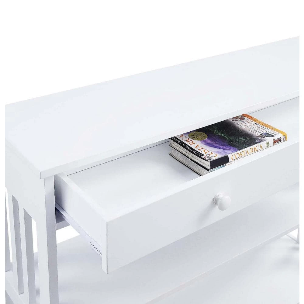 Mission 39.5 in. White Standard Height Rectangular Wood Top Console Table with 1-Drawer and Shelf by Convenience Concepts 5 Mission 39.5 in. White Standard Height Rectangular Wood Top Console Table with 1-Drawer and Shelf by Convenience Concepts - Image 3