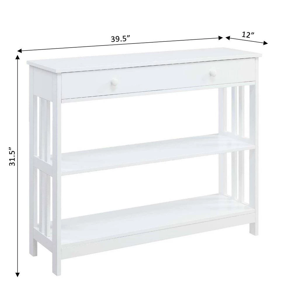 Mission 39.5 in. White Standard Height Rectangular Wood Top Console Table with 1-Drawer and Shelf by Convenience Concepts 6 Mission 39.5 in. White Standard Height Rectangular Wood Top Console Table with 1-Drawer and Shelf by Convenience Concepts - Image 4