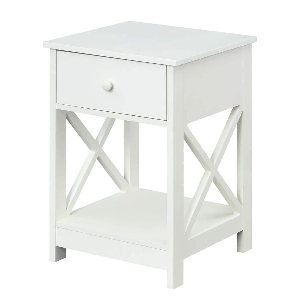 Oxford 15.75 in. White Standard Height Square Wood End Table with 1-Drawer and Shelf by Convenience Concepts 3 Oxford 15.75 in. White Standard Height Square Wood End Table with 1-Drawer and Shelf by Convenience Concepts