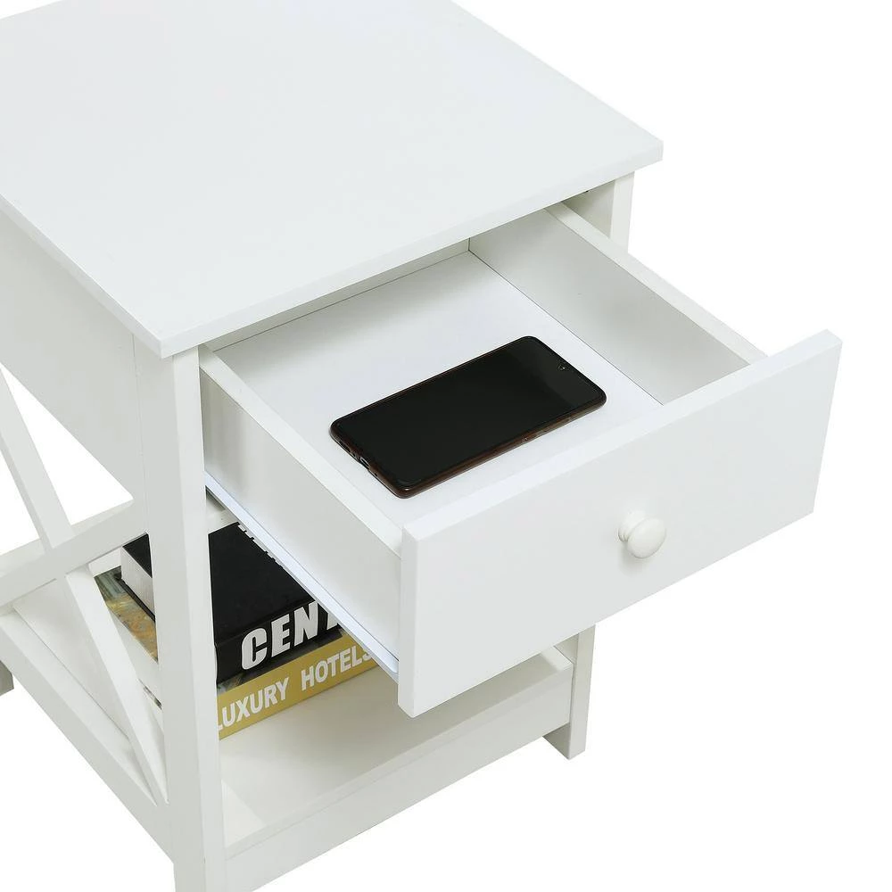 Oxford 15.75 in. White Standard Height Square Wood End Table with 1-Drawer and Shelf by Convenience Concepts 6 Oxford 15.75 in. White Standard Height Square Wood End Table with 1-Drawer and Shelf by Convenience Concepts - Image 4