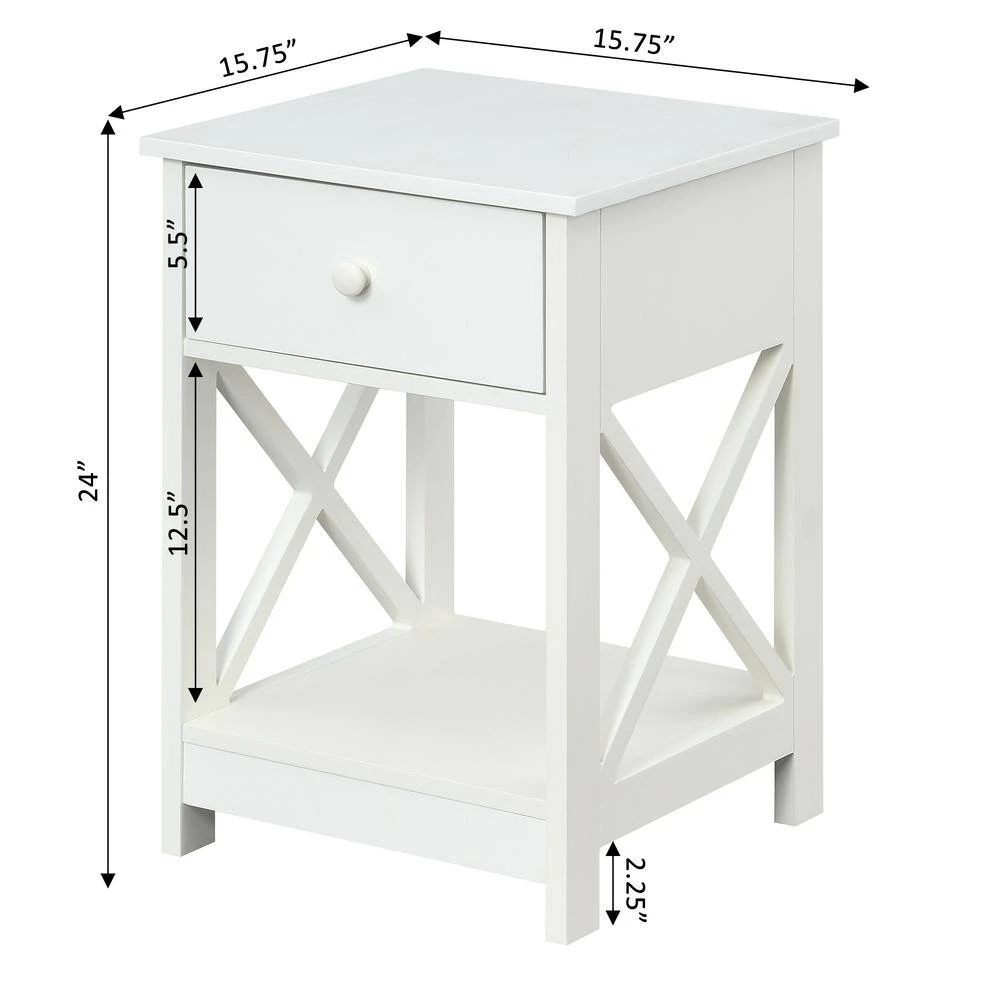 Oxford 15.75 in. White Standard Height Square Wood End Table with 1-Drawer and Shelf by Convenience Concepts 7 Oxford 15.75 in. White Standard Height Square Wood End Table with 1-Drawer and Shelf by Convenience Concepts - Image 5