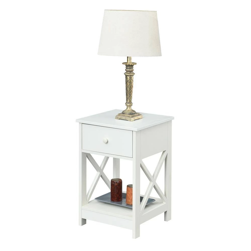 Oxford 15.75 in. White Standard Height Square Wood End Table with 1-Drawer and Shelf by Convenience Concepts 4 Oxford 15.75 in. White Standard Height Square Wood End Table with 1-Drawer and Shelf by Convenience Concepts - Image 2
