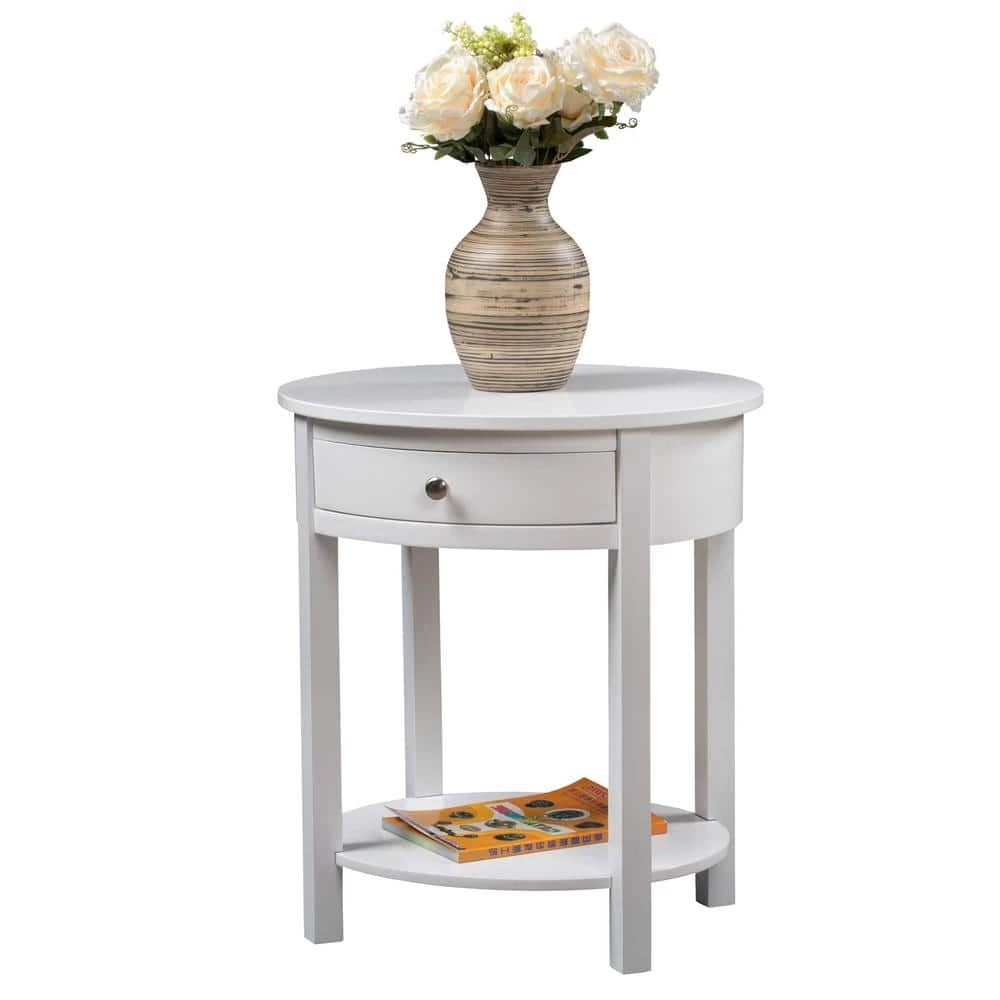 Classic Accents Cypress 24 in. White Standard Oval Wood End Table with 1-Drawer and Shelf by Convenience Concepts 4 Classic Accents Cypress 24 in. White Standard Oval Wood End Table with 1-Drawer and Shelf by Convenience Concepts - Image 2