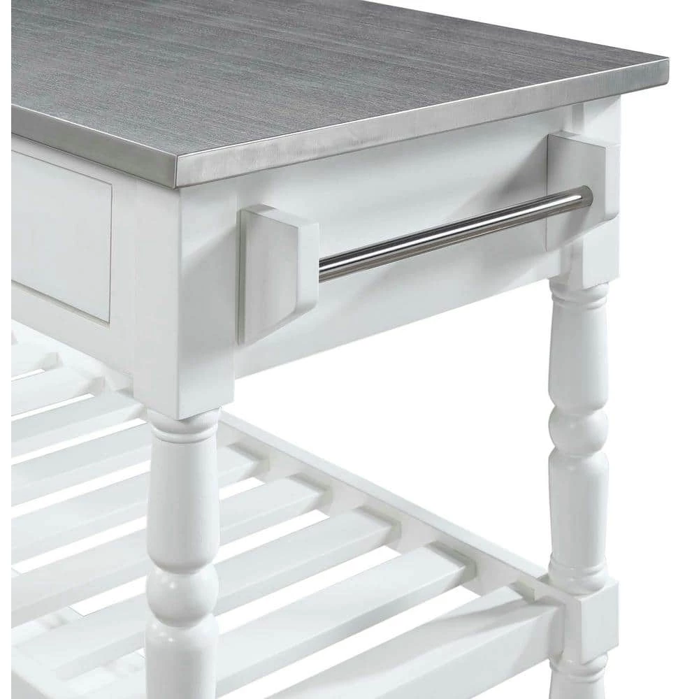 French Country White Steel Top Kitchen Cart with Towel Bar by Convenience Concepts 8 French Country White Steel Top Kitchen Cart with Towel Bar by Convenience Concepts - Image 6