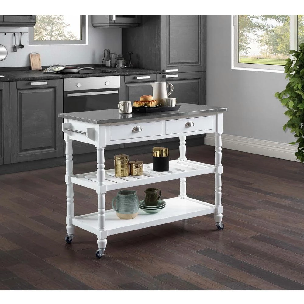 French Country White Steel Top Kitchen Cart with Towel Bar by Convenience Concepts 10 French Country White Steel Top Kitchen Cart with Towel Bar by Convenience Concepts - Image 8