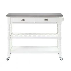 French Country White Steel Top Kitchen Cart with Towel Bar by Convenience Concepts