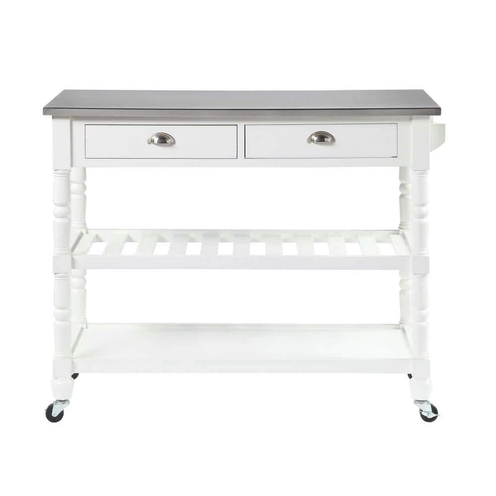 French Country White Steel Top Kitchen Cart with Towel Bar by Convenience Concepts 3 French Country White Steel Top Kitchen Cart with Towel Bar by Convenience Concepts