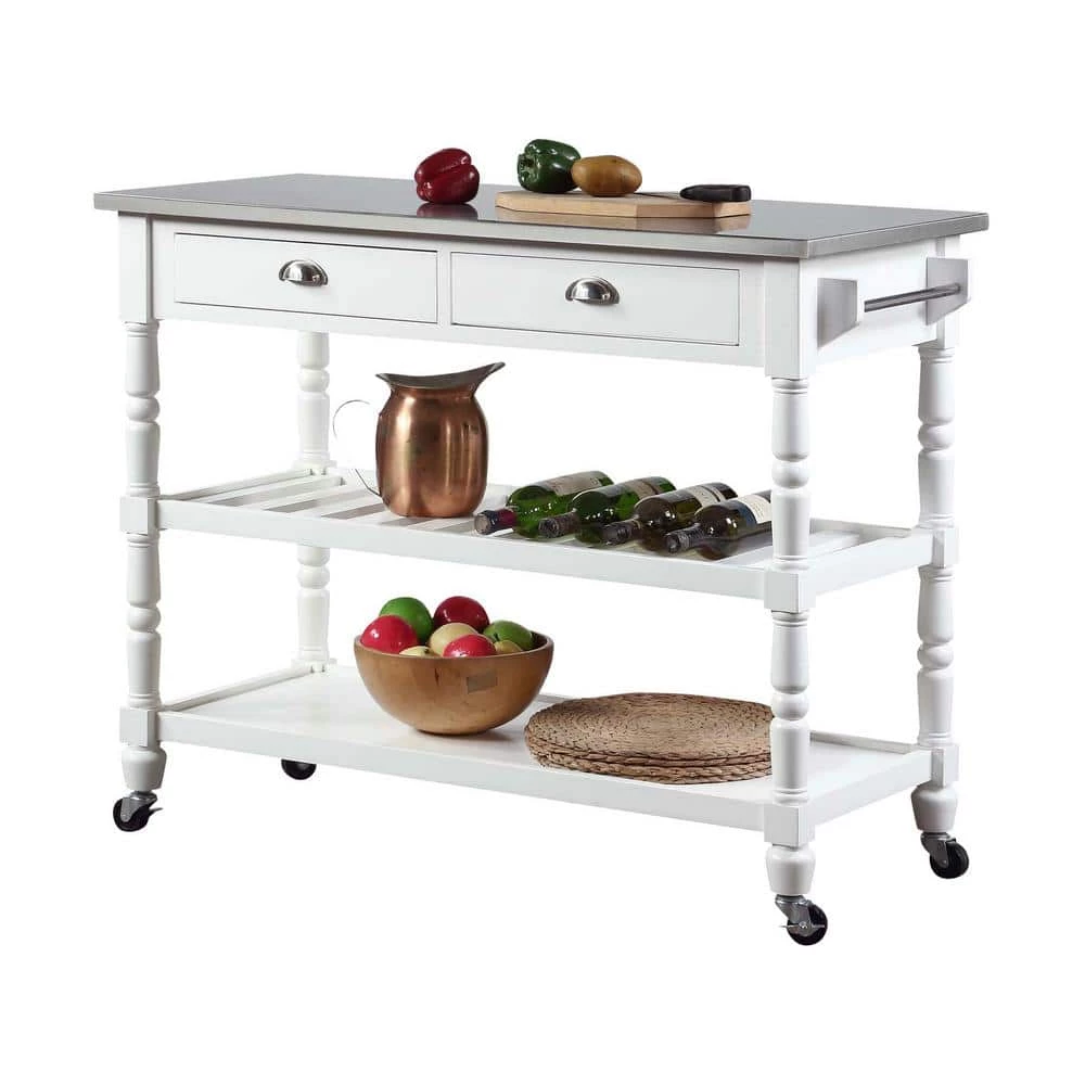French Country White Steel Top Kitchen Cart with Towel Bar by Convenience Concepts 6 French Country White Steel Top Kitchen Cart with Towel Bar by Convenience Concepts - Image 4