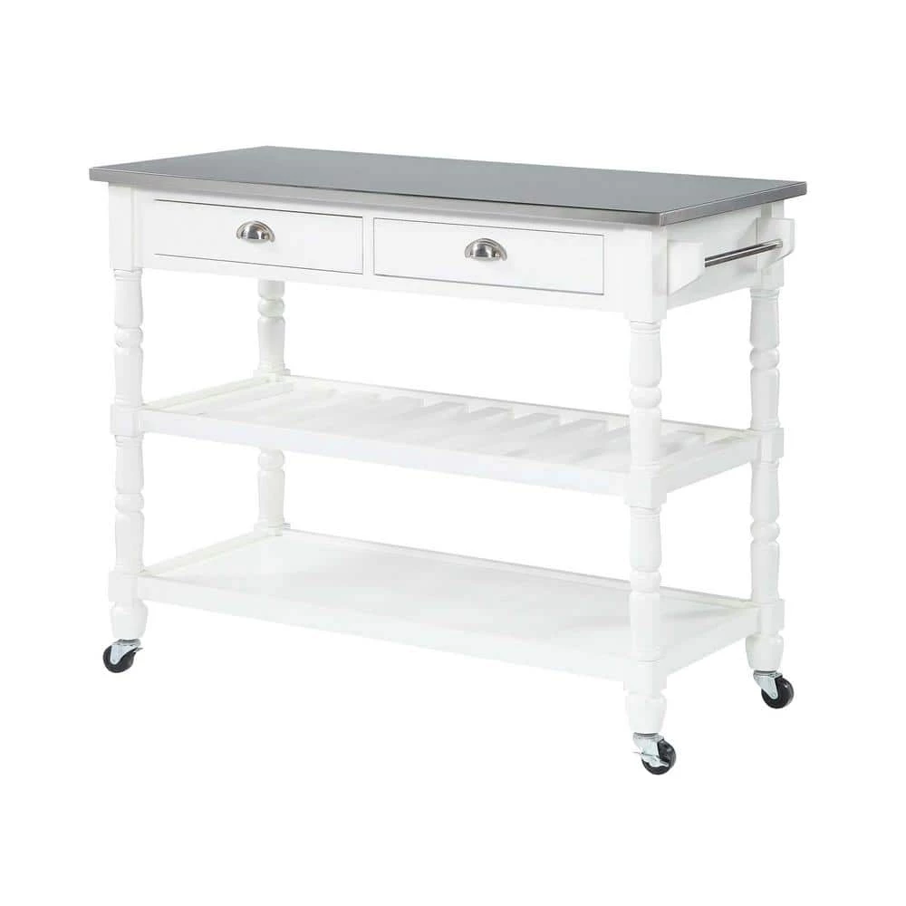 French Country White Steel Top Kitchen Cart with Towel Bar by Convenience Concepts 4 French Country White Steel Top Kitchen Cart with Towel Bar by Convenience Concepts - Image 2