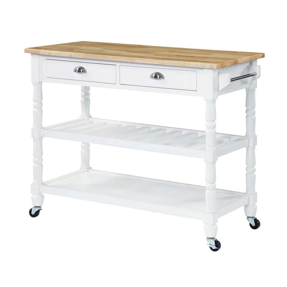French Country White 3-Tier Cart with Butcher Block Top and Drawers by Convenience Concepts 7 French Country White 3-Tier Cart with Butcher Block Top and Drawers by Convenience Concepts - Image 5