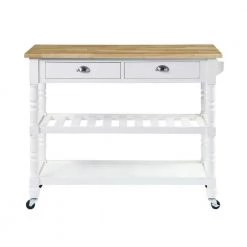 French Country White 3-Tier Cart with Butcher Block Top and Drawers by Convenience Concepts