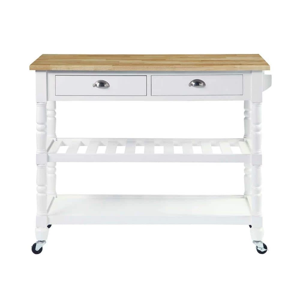 French Country White 3-Tier Cart with Butcher Block Top and Drawers by Convenience Concepts 3 French Country White 3-Tier Cart with Butcher Block Top and Drawers by Convenience Concepts