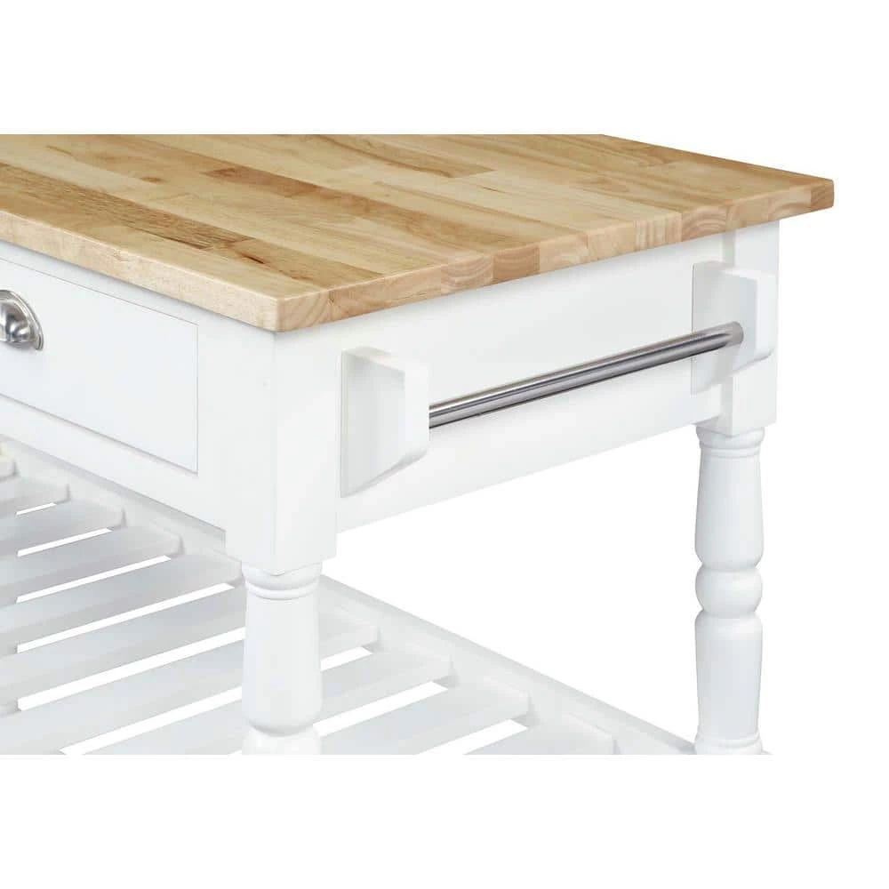 French Country White 3-Tier Cart with Butcher Block Top and Drawers by Convenience Concepts 4 French Country White 3-Tier Cart with Butcher Block Top and Drawers by Convenience Concepts - Image 2
