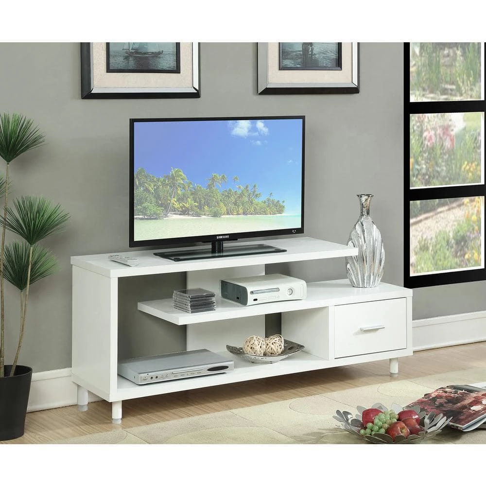 Seal II 16 in. White Particle Board TV Stand with 1 Drawer Fits TVs Up to 60 in. with Cable Management by Convenience Concepts 5 Seal II 16 in. White Particle Board TV Stand with 1 Drawer Fits TVs Up to 60 in. with Cable Management by Convenience Concepts - Image 3
