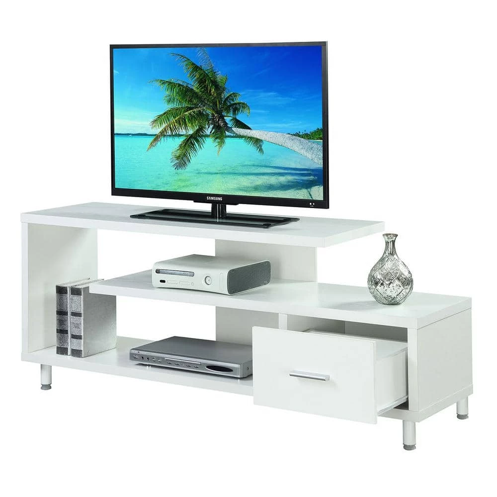 Seal II 16 in. White Particle Board TV Stand with 1 Drawer Fits TVs Up to 60 in. with Cable Management by Convenience Concepts 4 Seal II 16 in. White Particle Board TV Stand with 1 Drawer Fits TVs Up to 60 in. with Cable Management by Convenience Concepts - Image 2