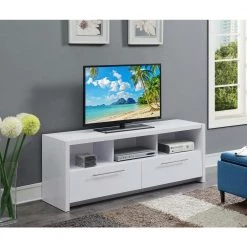 Newport 16 in. White Wood TV Stand Fits TVs Up to 65 in. with Storage Doors by Convenience Concepts -Cheap Convenience Concepts Store white convenience concepts tv stands u14 175 d4 1000