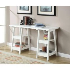 Designs2Go 54 in. Rectangular White Wood Writing Desk with Double Trestle Shelves by Convenience Concepts -Cheap Convenience Concepts Store white convenience concepts writing desks r7 114 31 1000