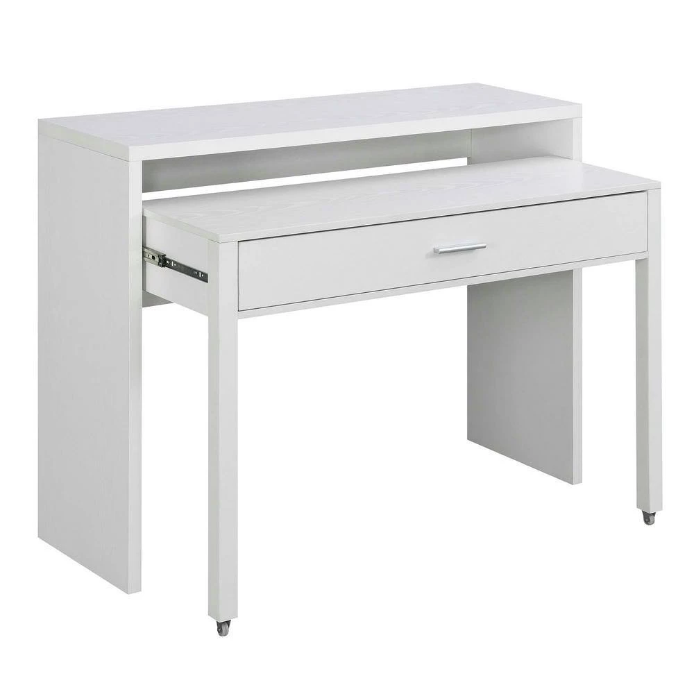 Newport JB 47.25 in. Rectangular White Particle Board 1-Drawer Writing Desk with Sliding Shelf and Riser by Convenience Concepts 7 Newport JB 47.25 in. Rectangular White Particle Board 1-Drawer Writing Desk with Sliding Shelf and Riser by Convenience Concepts - Image 5