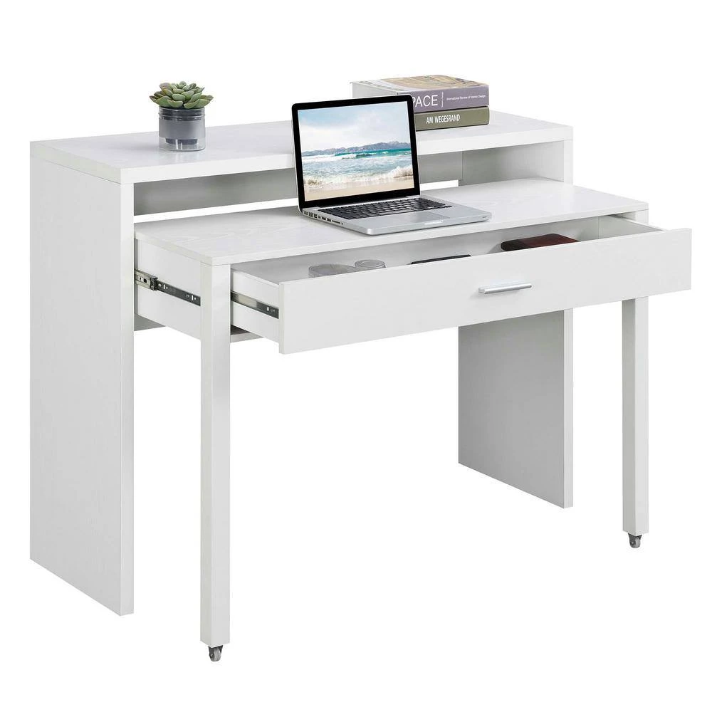 Newport JB 47.25 in. Rectangular White Particle Board 1-Drawer Writing Desk with Sliding Shelf and Riser by Convenience Concepts 4 Newport JB 47.25 in. Rectangular White Particle Board 1-Drawer Writing Desk with Sliding Shelf and Riser by Convenience Concepts - Image 2