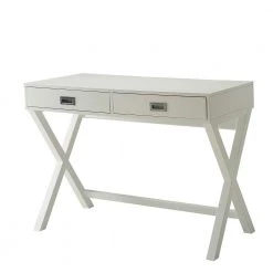 39.75 in. White Rectangular 2 -Drawer Writing Desk with X-designed Frame by Convenience Concepts
