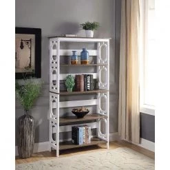 59.75 in. White/Gray Wood 4-shelf Etagere Bookcase with Open Back by Convenience Concepts -Cheap Convenience Concepts Store white driftwood convenience concepts bookcases bookshelves s20 333 4f 1000